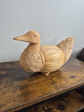 Vintage Folk Art Wood Reed & Cork Duck Decoy Figurine